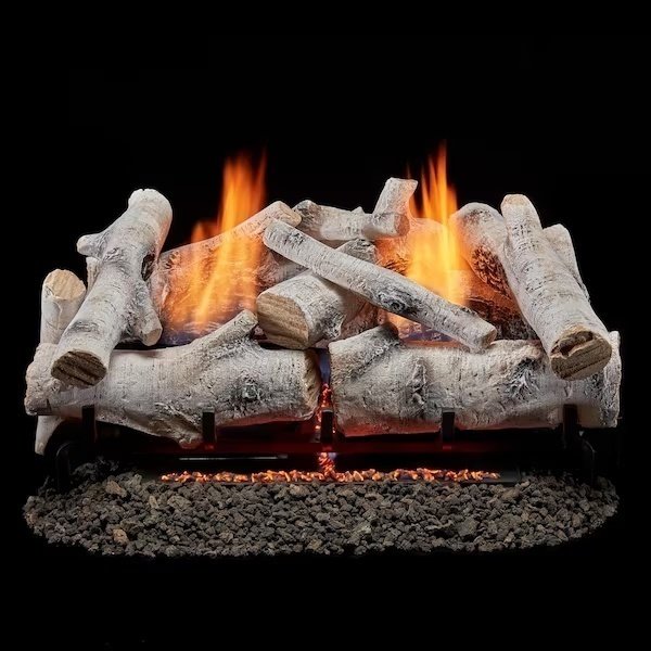Vent Free Dual Fuel Log Set, 24 in Birch Wood, 33,000 BTU, Remote Control, Bluegrass Living, Mfr#: B24DR-ES3