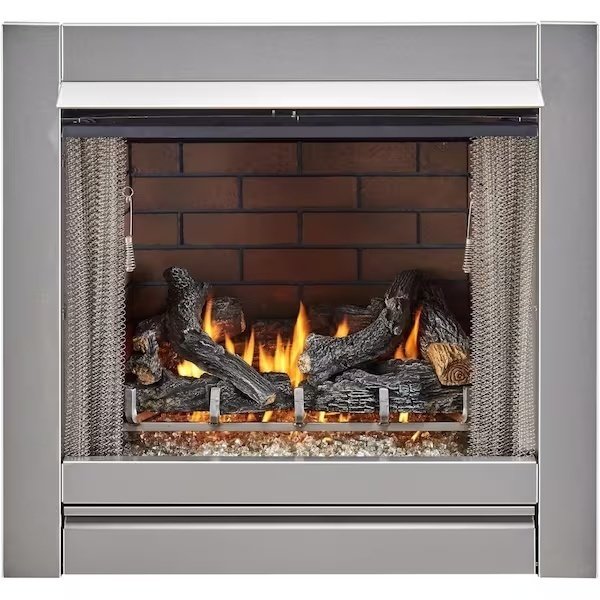 Outdoor Fireplace Insert With Concrete Log Set and Sandstone Brick Fiber Liner, Duluth Forge, Mfr#: DF450SS-L-S