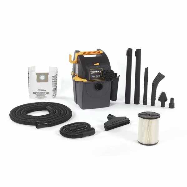 5 Gal. 5.0 Peak HP Wall-Mount Wet/Dry Vacuum Cleaner with Accessories, Workshop Wet/Dry Vacs, Mfr#: WS0501WM
