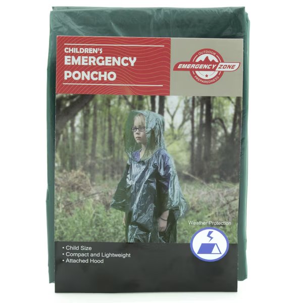 Childrens Emergency Poncho, Green, Emergency Zone, Mfr#: 104G