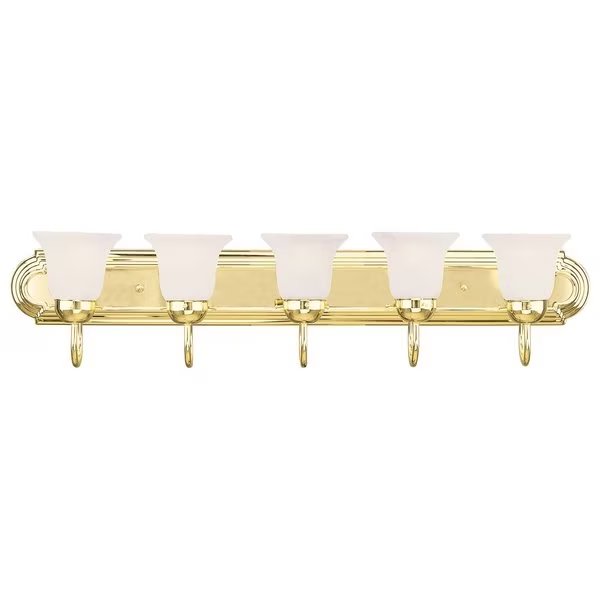 Riviera 5 Light Polished Brass Bath Vanity, LIVEX LIGHTING, Mfr# 1075-02