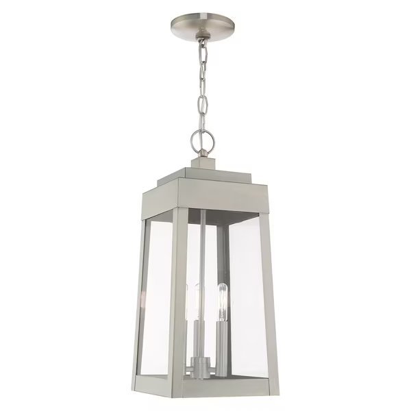 Oslo 3 Light Brushed Nickel Outdoor Pendant Lantern, LIVEX LIGHTING, Mfr# 20857-91