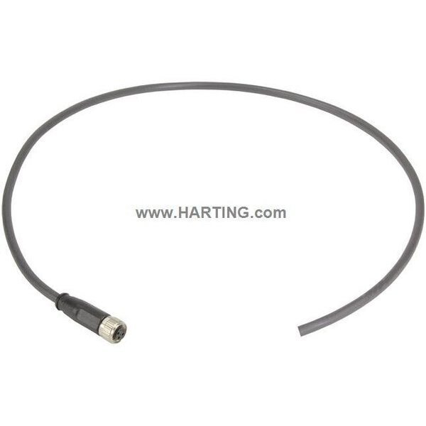 Cordset, 0.5 m Cable, PUR, Black, HARTING, Mfr# 21348100388005