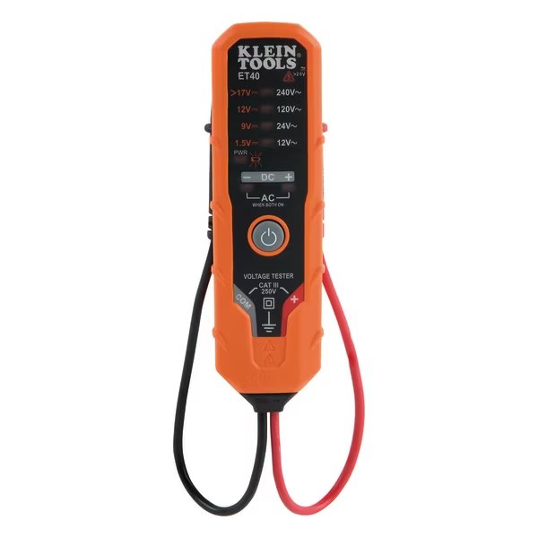 Electronic AC/DC Voltage Tester 12 to 240V AC, 1.5 to 24V DC, KLEIN TOOLS, Mfr# ET40