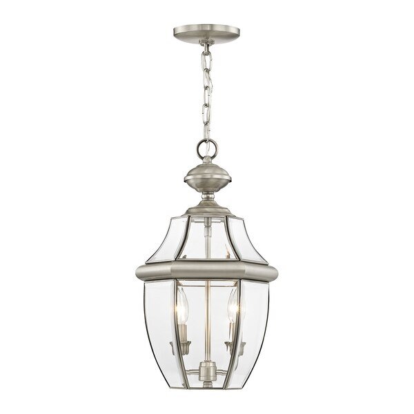Monterey 2 Light Brushed Nickel Outdoor Pendant Lantern, LIVEX LIGHTING, Mfr# 2255-91