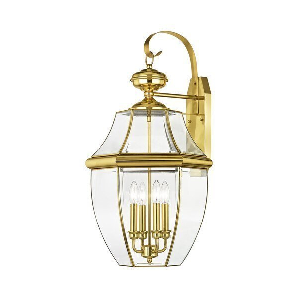 Monterey 4 Light Polished Brass Outdoor Wall Lantern, LIVEX LIGHTING, Mfr# 2356-02