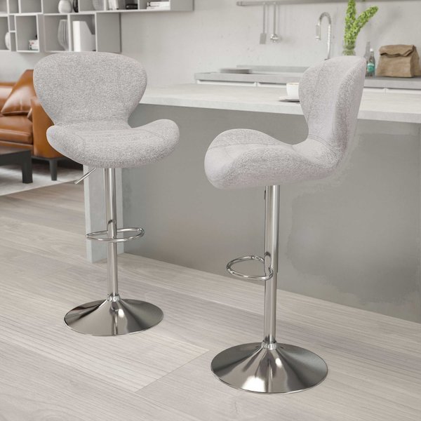 Gray Fabric Barstool, FLASH FURNITURE, Mfr# 2-CH-321-GYFAB-GG