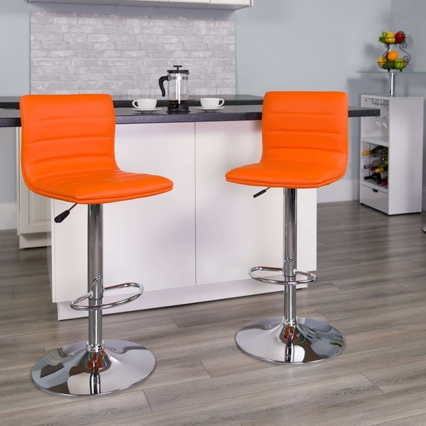 Orange Vinyl Adjust Barstool, Counter Ht Swivel, Chrome Ped Base, PK2, FLASH FURNITURE, Mfr# 2-CH-92023-1-ORG-GG