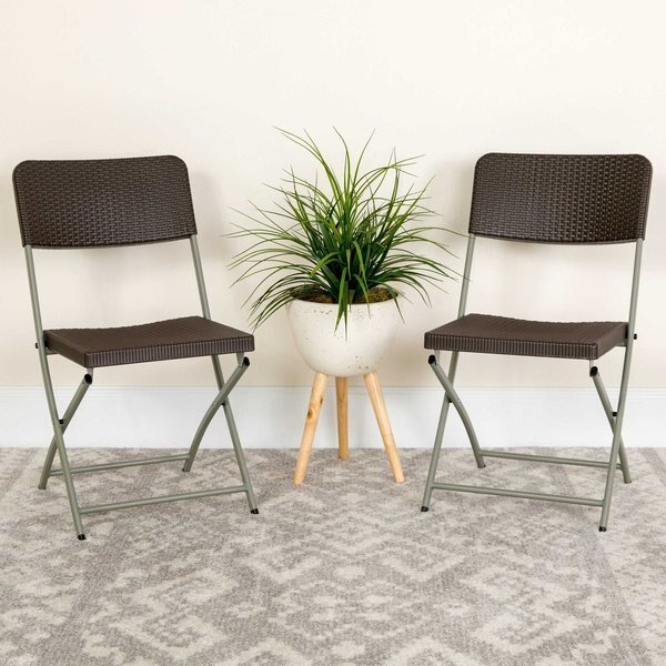 Brown Rattan Plastic Chair, FLASH FURNITURE, Mfr# 2-DAD-YCZ-61-GG