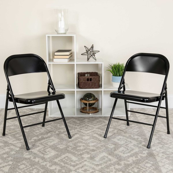 Black Metal Folding Chair, FLASH FURNITURE, Mfr# 2-HF3-MC-309AS-BK-GG