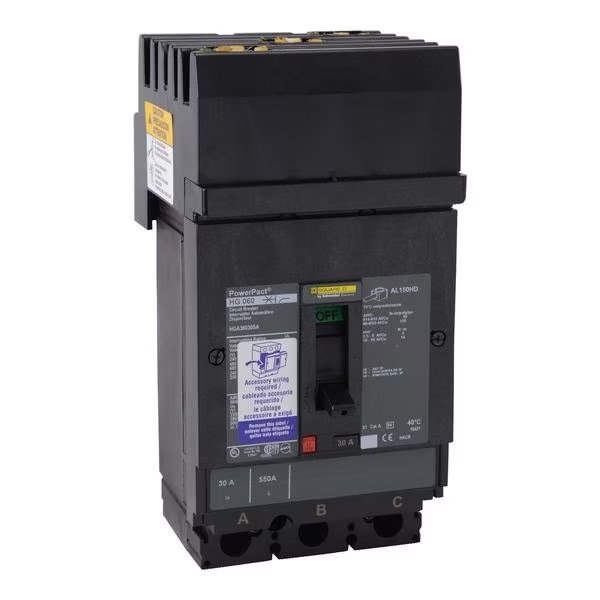 Circuit breaker, PowerPact H, I Line, Mi, 100 A, 690V AC, 3 Pole, I-Line Bracket Mounting Style, SCHNEIDER ELECTRIC, Mfr# HGA36100U31X