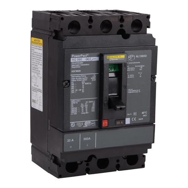 Circuit Brkr, PowerPact H, thermal magne, 90 A, 690V AC, 3 Pole, Unit Mount Busbar Mounting Style, SQUARE D, Mfr# HGF36090