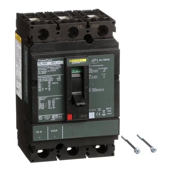 Circuit Brkr, PowerPact H, thermal magne, 35 A, 690V AC, 3 Pole, Unit Mount Lug Mounting Style, SQUARE D, Mfr# HLL36035