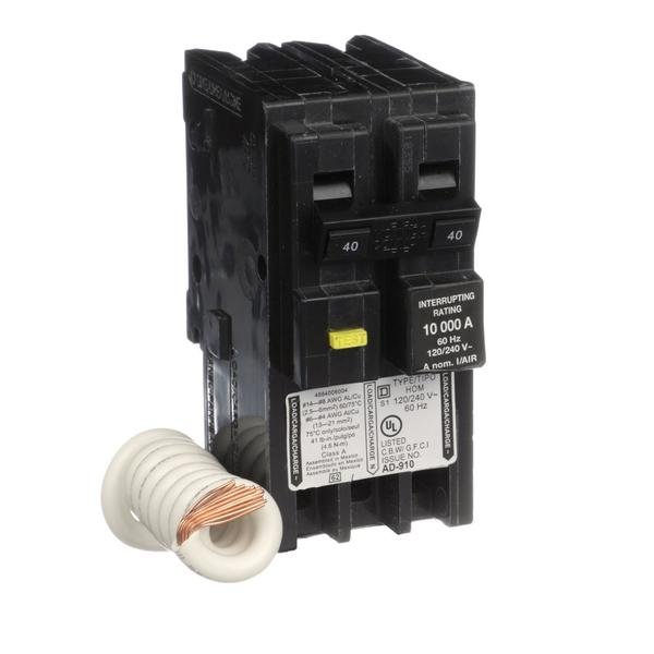 Mini circuit breaker, Homeline, 40A, 2 p, 40 A, 120/240V AC, 2 Pole, Plug-In Mounting Style, SQUARE D, Mfr# HOM240GFIC