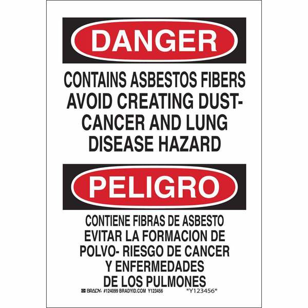 Danger Sign, 14 in H, 10 in W, Plastic, Rectangle, English, Spanish, 38767, Brady, Mfr#: 38767