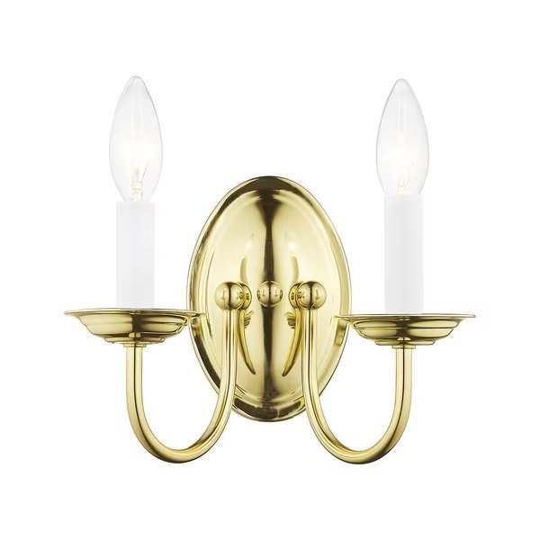Home Basics 2 Light Polished Brass Wall Sconce, LIVEX LIGHTING, Mfr# 4152-02