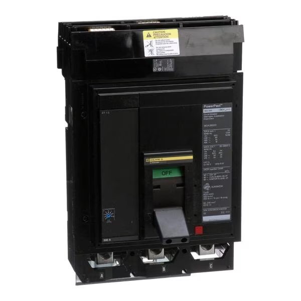 Molded Case Circuit Breaker, 500, 600VAC, 3 Pole, I-Line Bracket Mounting Style, SQUARE D, Mfr# MGA36500