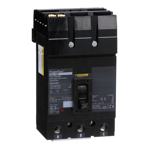 Molded Case Circuit Breaker, QGA Series, 100A, 3 Pole, 240V AC, 65kA at 240V AC, Square D, Mfr#: QGA32100