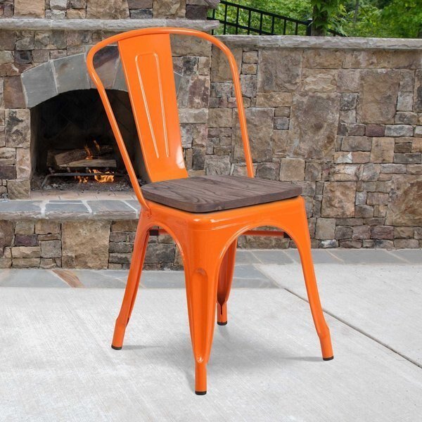 Orange Metal Stackable Chair with Wood Seat, FLASH FURNITURE, Mfr# 4-CH-31230-OR-WD-GG