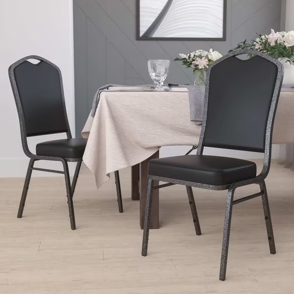 Black Vinyl Banquet Chair, FLASH FURNITURE, Mfr# 4-FD-C01-SILVERVEIN-BK-VY-GG