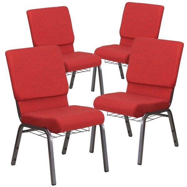 Red Fabric Church Chair, Flash Furniture, Mfr#: 4-FD-CH02185-SV-RED-BAS-GG