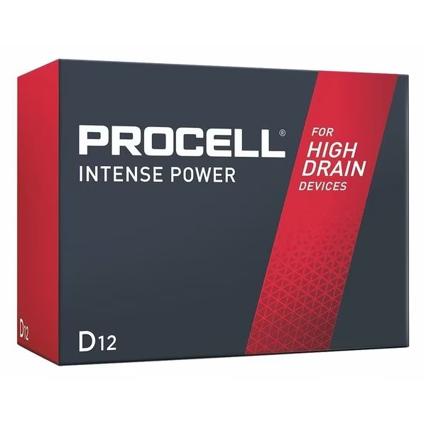 Procell Intense D Alkaline Battery, 1.5V DC, 12 Pack, Procell, Mfr#: PX1300