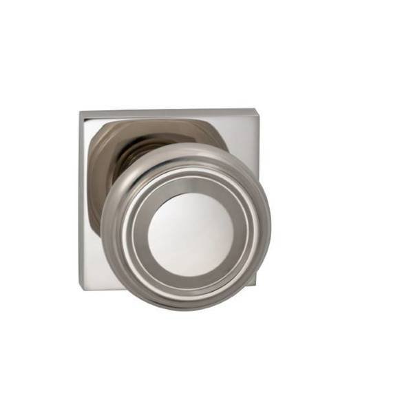 Pass 565 Knob Square Rose, 238BS and Full Lip Strike Bright Nickel, OMNIA, Mfr# 565SQ/238F.PA14