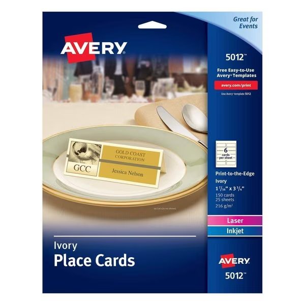 Ivory Place Cards, Two-Sided Prin, PK150, Avery, Mfr#: 5012