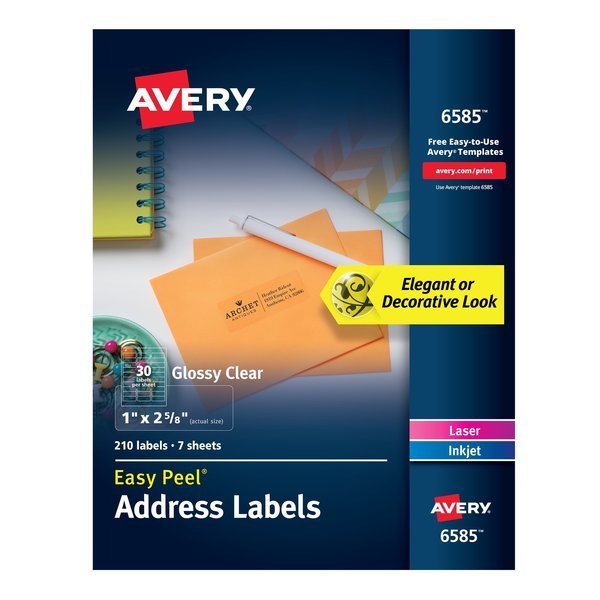 Glossy Clear Address Labels, Sure, PK210, AVERY, Mfr# 6585