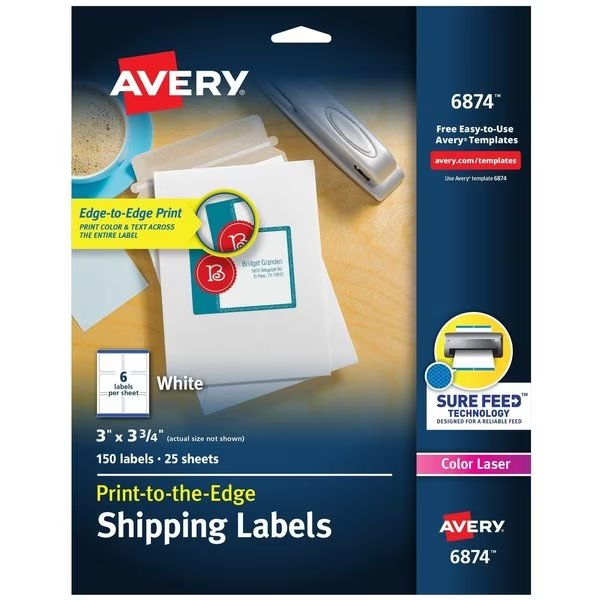 Shipping Labels with Sure Feed fo, PK150, Avery, Mfr#: 6874