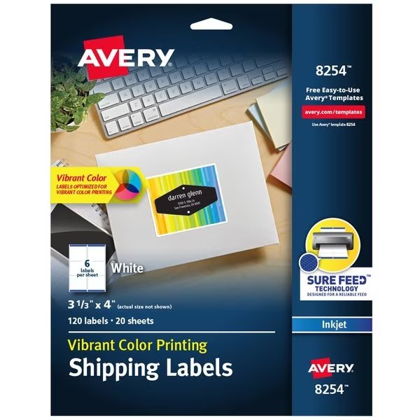 Color Printing Labels, Sure Feed, PK120, AVERY, Mfr# 8254