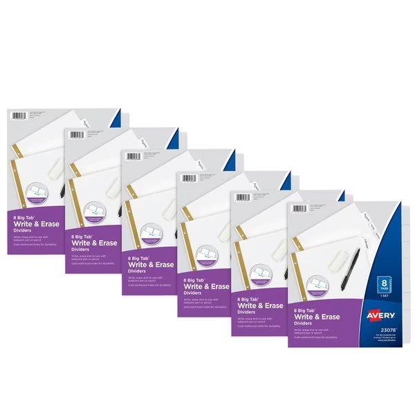 Big Tab Write and Erase Paper Dividr, PK6, AVERY, Mfr# 21213