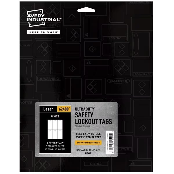 UltraDuty Printable Lock Out Tag O, PK60, Avery, Mfr#: 62400