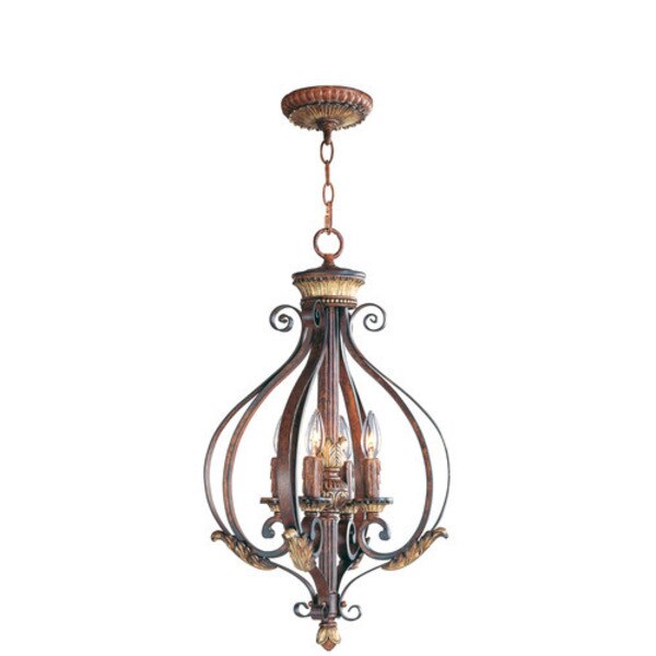 Villa Verona 4 Light Verona Bronze with Aged Gold Leaf Accents Foyer, LIVEX LIGHTING, Mfr# 8556-63