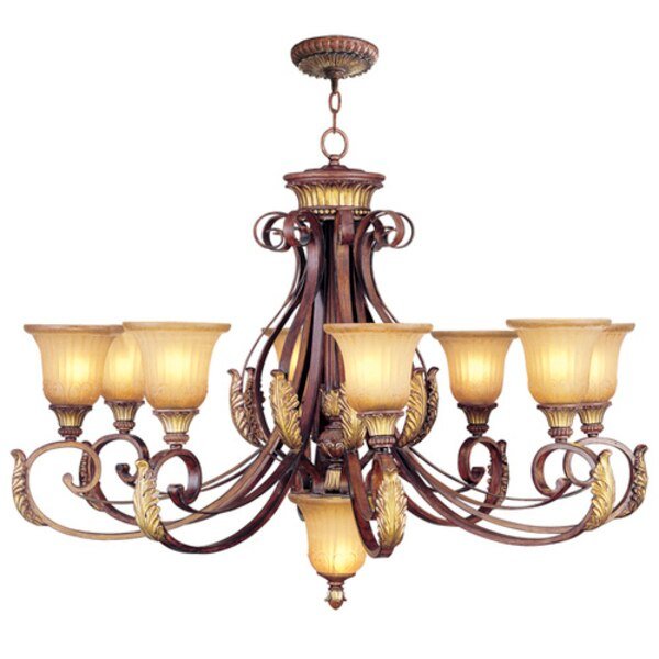 Villa Verona 9 Light Verona Bronze with Aged Gold Leaf Chandelier, LIVEX LIGHTING, Mfr# 8586-63