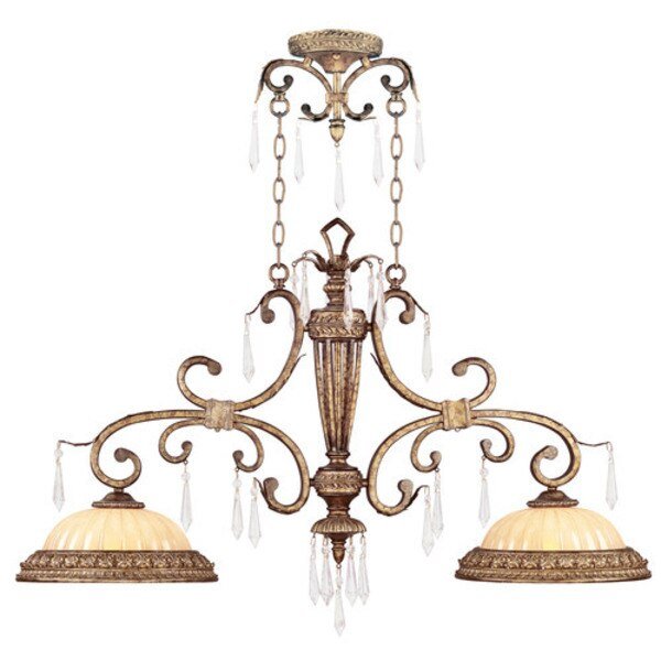 La Bella 2 Light Hand Painted Vintage Gold Leaf Island, LIVEX LIGHTING, Mfr# 8882-65