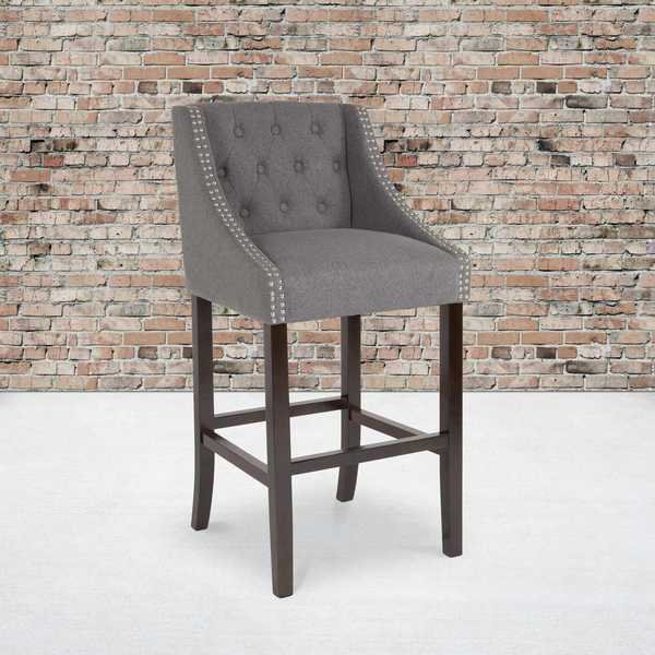 Gray Fabric/Wood Stool, 30, FLASH FURNITURE, Mfr# CH-182020-T-30-DKGY-F-GG