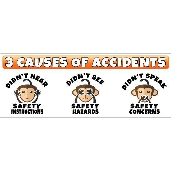 Safety Banner, 13 oz., 3 ft.x8 ft., 3 Causes, VISUAL WORKPLACE, Mfr# 60-45-3696-SA753