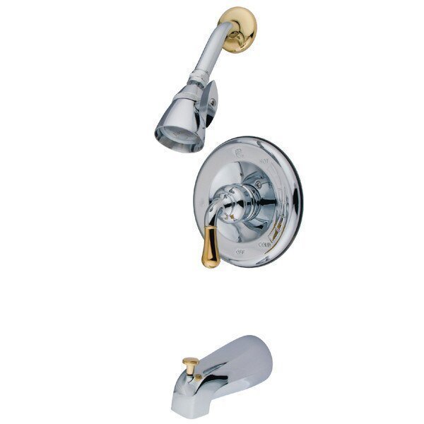 Tub and Shower Faucet, Polished Chrome/Polished Brass, Wall Mount, KINGSTON BRASS, Mfr# GKB1634T