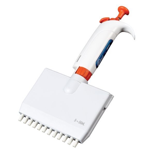Micro Pipette, 12 Chnnl, Wht/Orng, 5-50ul, HEATHROW SCIENTIFIC, Mfr# HS120217