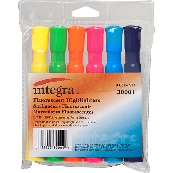 Chisel Desk Liquid Highlighters, PK6, Integra, Mfr#: ITA30001