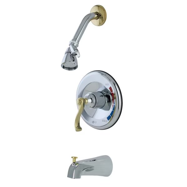 Tub and Shower Faucet, Polished Chrome/Polished Brass, Wall Mount, KINGSTON BRASS, Mfr# KB8634FLT