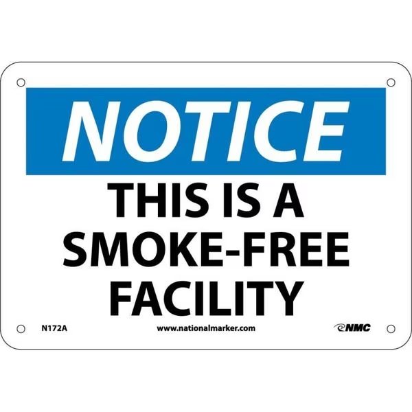 Notice This Is A Smoke-Free Facility Sign, N172A, NMC, Mfr# N172A