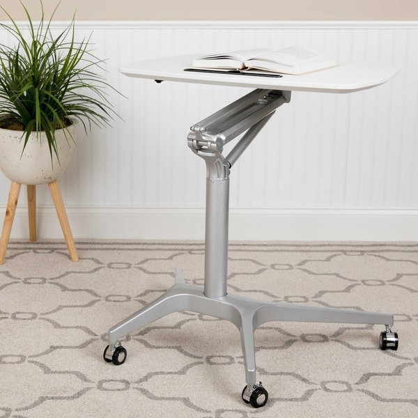 White Mobile Sit to Stand Desk, Flash Furniture, Mfr#: NAN-IP-10-WH-GG