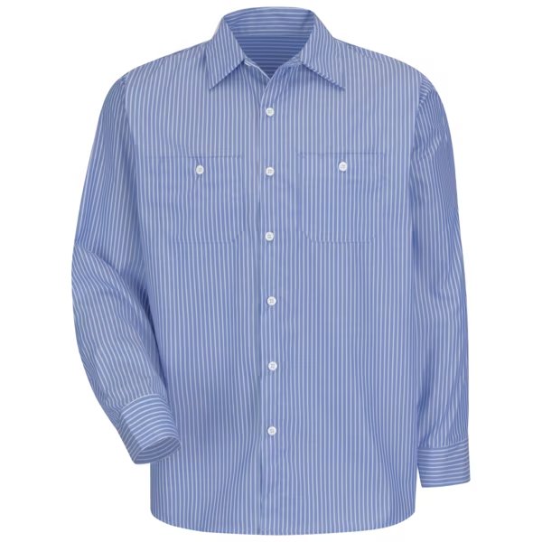 Mens Ls Blue/White Stripe Work Shrt, L, RED KAP, Mfr# SP10BW RG L