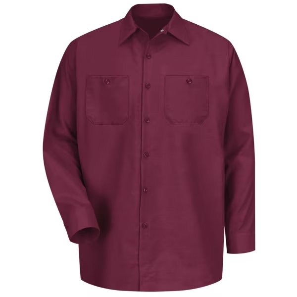 Mens Ls Burgundy Poplin Work Shirt, 3XL, RED KAP, Mfr# SP14BY RG 3XL