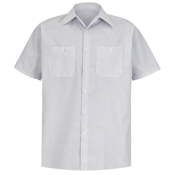 Mns Ss Ch/Wh Stripe Workshirt, L, RED KAP, Mfr# SP20CW SSLL
