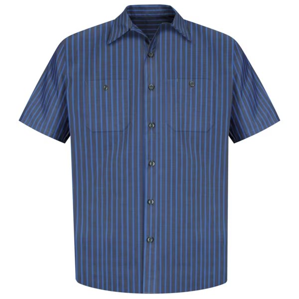 Mns Ss Gy/Bl Exxon Stripe Workshirt, S, RED KAP, Mfr# SP24EX SS S
