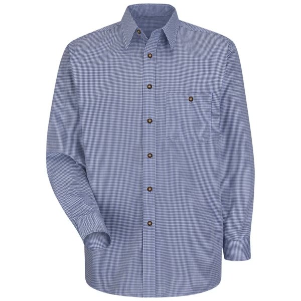 Mns Ls Blue/Cream Mini Plaid Shirt, L, RED KAP, Mfr# SP74WB L  323