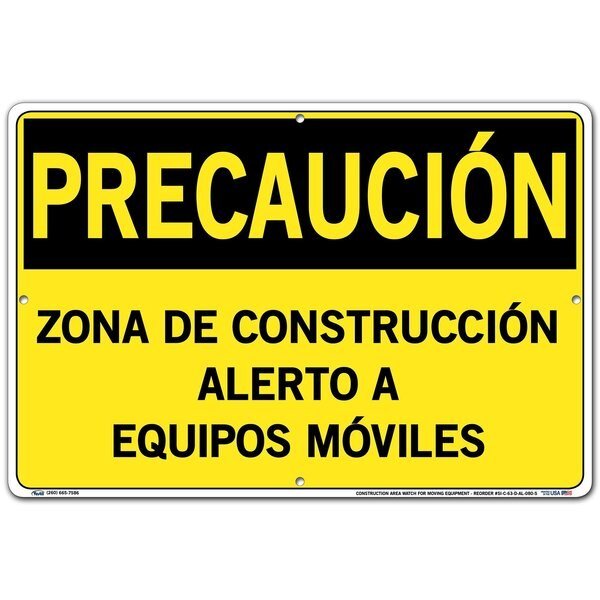 SIGN-CAUTION-63 18.5X12.5 ALUMINUM .080, VESTIL, Mfr# SI-C-63-D-AL-080-S